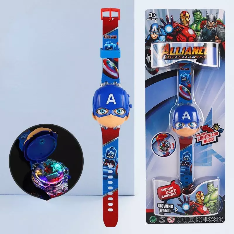 Marvel US Captain Spider Man jam tangan elektronik anak kartun musik ringan mainan anak hadiah Hari anak-anak Internasional