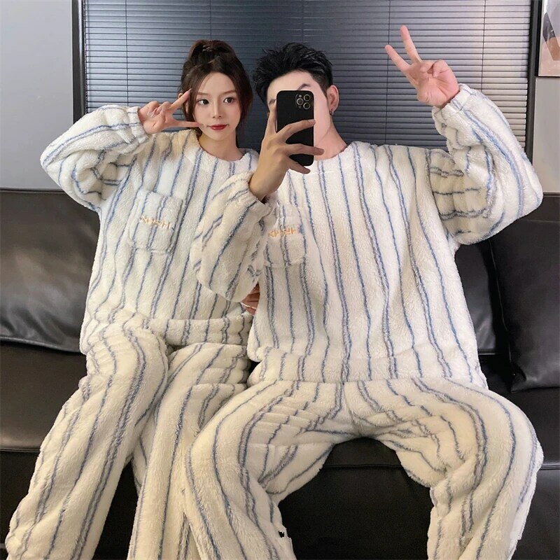 2024 теплые утепленные флисовые парные пижамы для сна мужские зимние пижамы корейские пижамы для пар Женские пижамные комплекты