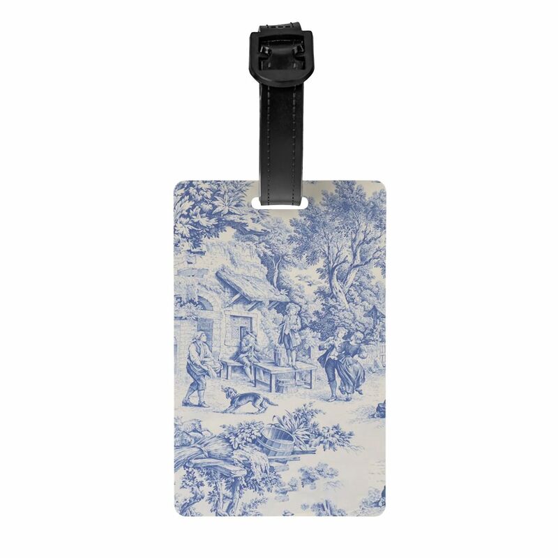Vintage Classic French Toile De Jouy Navy Blue Motif Pattern Luggage Tags for Suitcases Baggage Tags Privacy Cover ID Label