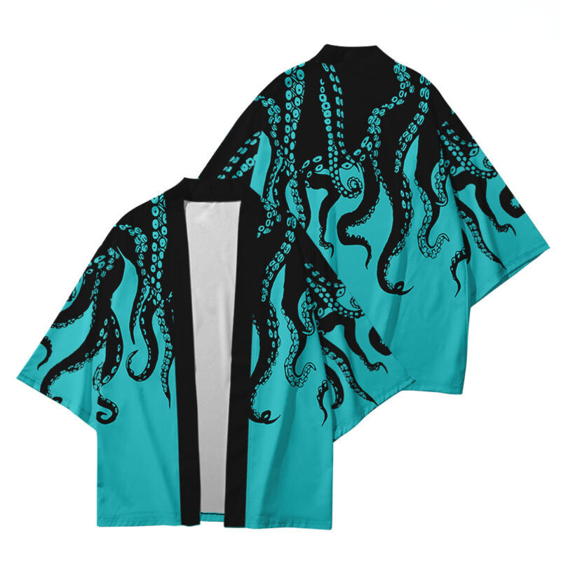 Solto japonês Streetwear para homens e mulheres, Polvo Print, Cardigan, Harajuku, Haori, Kimono, Cosplay Top Camisas, Yukata, Moda Japonesa