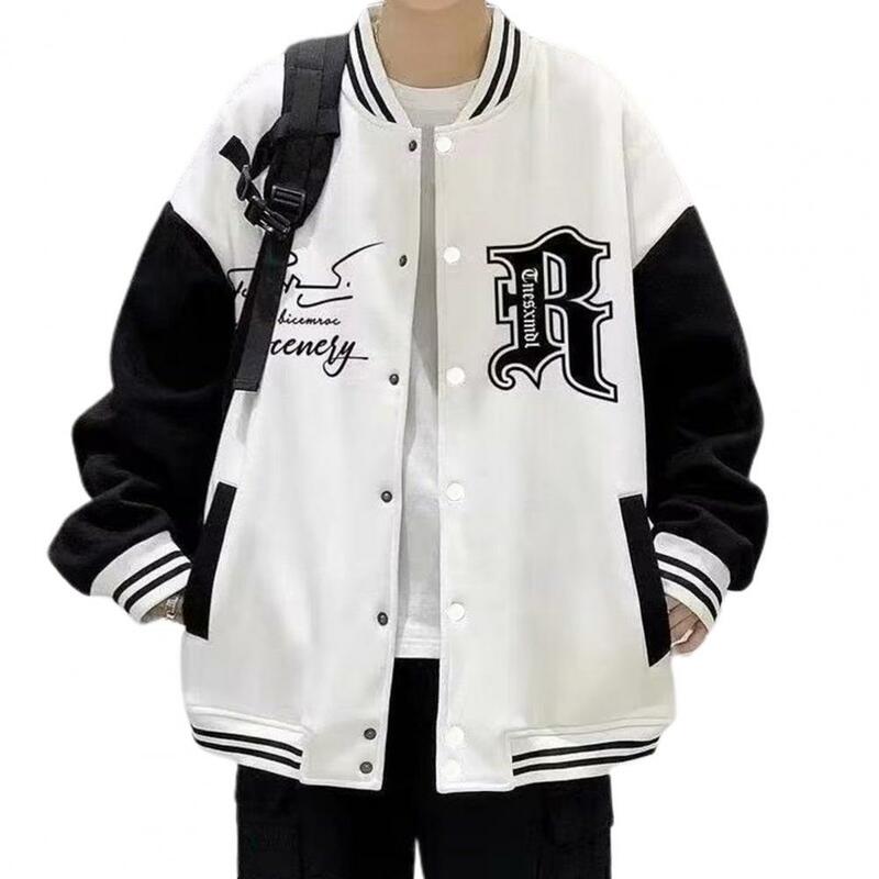 Manteau de Baseball pour Homme, Veste Streetwear, avec Lettres Imprimées, Col Montant, Manchette artificiel astique à Rayures, Haut, Automne Hiver