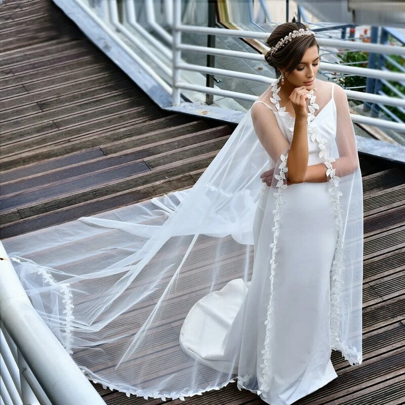 BL4041 gaun pernikahan utama pengantin, selendang renda daun, kerudung pernikahan