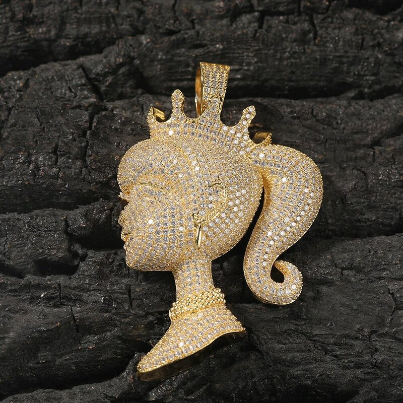 UWIN девушка голова корона кулон конский хвост подвеска кубинская цепочка микро паве сверкающее ожерелье Женские аксессуары ювелирные изделия