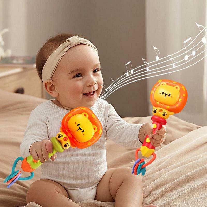 Mainan gigitan kerincing bayi, mainan pembelajaran aman dengan musik lembut, hadiah pendidikan anak baru lahir dengan LED untuk anak-anak