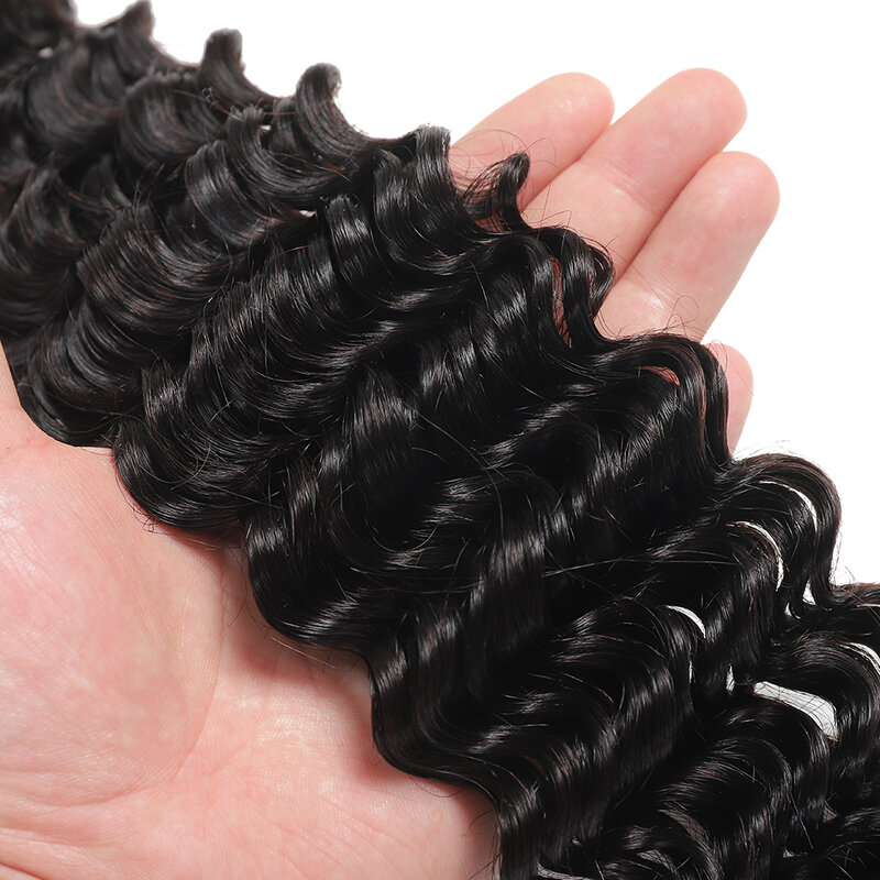 Brazilian Deep Wave Weaving Bundles, 100% Cabelo Humano, Remy Hair Bundles, Duplo Trama Extensão do Cabelo, Cor Natural, 1 Pacote, 3 Pacotes, 4 Pacotes, 12A