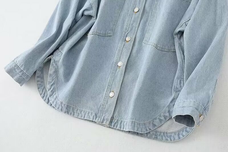 Blusa informal holgada de tela vaquera para mujer, camisa de manga larga con botones, estilo Retro, a la moda, 2024