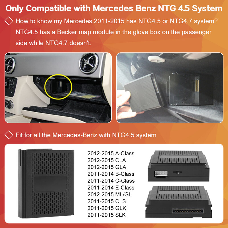 Wireless CarPlay สำหรับ Mercedes Benz Class E W207/W212 NTG 4.5,android Auto Mirror Link AirPlay นำทางฟังก์ชั่น