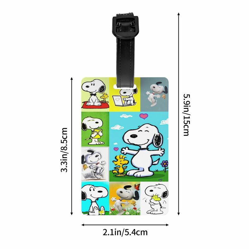 Etiquetas de equipaje de Snoopy de dibujos animados personalizados para maletas, divertidas Etiquetas de equipaje, cubierta de privacidad, tarjeta de identificación con nombre
