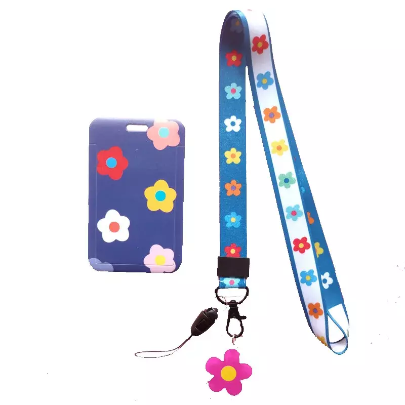 Fashion Flower Women Card Protector Cover Case Card Holder Neck Strap with Lanyard Badge Holder Work ID Card Bus ID Card Holder