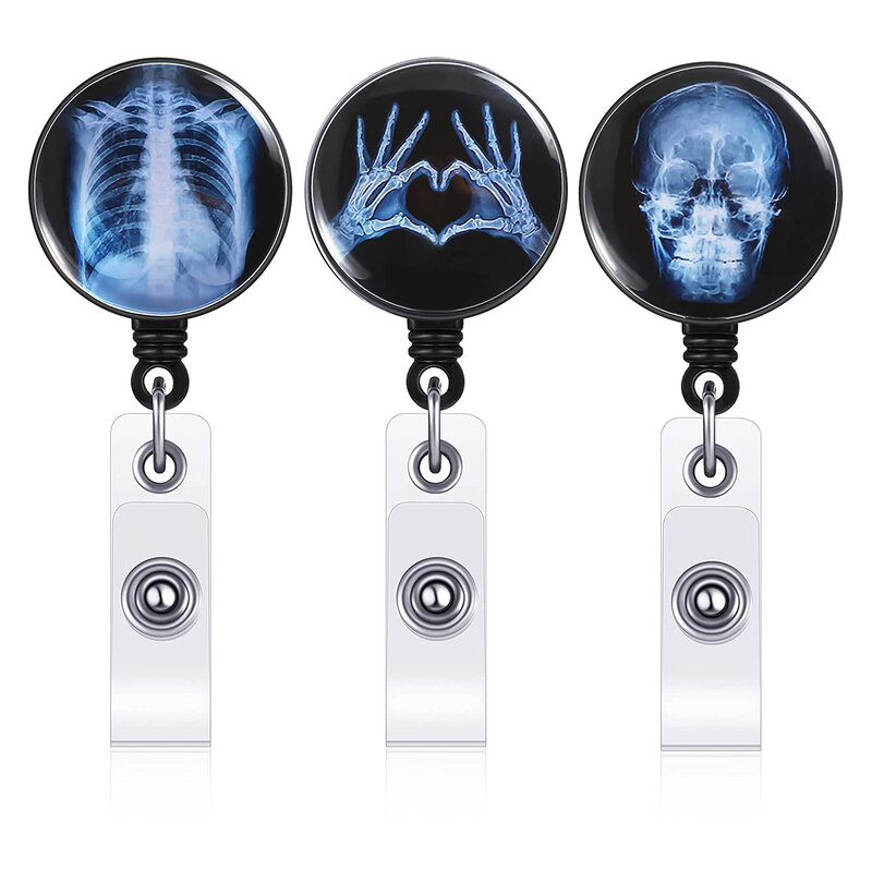 Retrátil X-Ray Badge Reel Clip, Titular Carretel Radiologia Criativa, Enfermeira, Médico, Cartão de Estudante, Material de Escritório