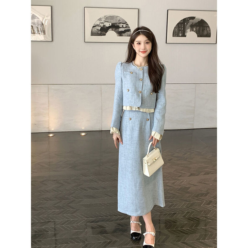 Chic Style Blue Lady Temperament Suit Jacket Women 2024 Spring and Autumn New Salt System Outfit Petite Suit Dress High Quality