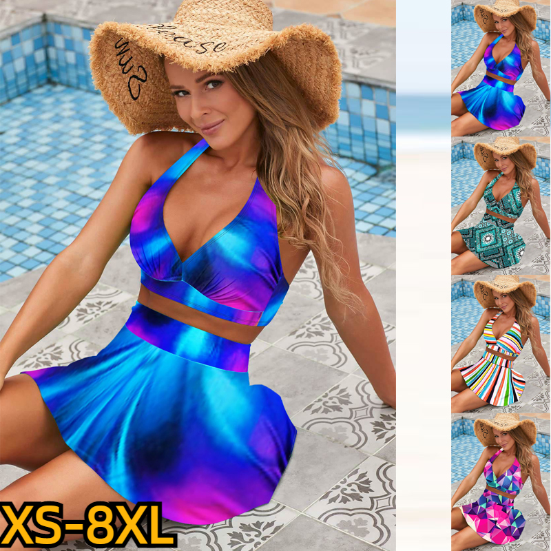 Fato de banho vintage sexy para mulheres, biquíni feminino, novo design, roupa de banho estampada, maiô de verão, conjunto de 2 peças, roupa de praia feminina