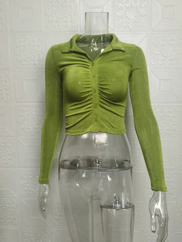 여성 플립 칼라 긴팔 셔츠, 슬림핏 가디건, 용수철 스트리트 의류, 섹시한 스파이시 걸, YBF22-3 상의, 2024 신상 패션