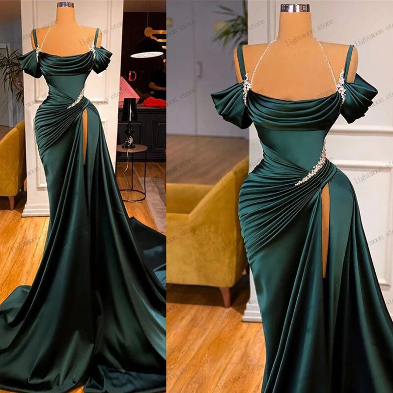 Klasyczna suknia wieczorowa elegancka sukienka na studniówkę dekolt z dekoltem suknie balowe z ramienia seksowne wysokie rozcięcie szaty efektowne Vestidos De Gala