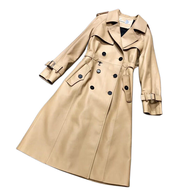 Veste en cuir véritable pour femme, manteau en peau de mouton, Trench-Coat mi-long, mode coréenne, Lq706