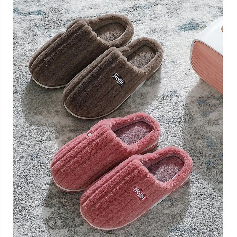 Big Size 48 49 Men Home Slippers Winter Warm Plush Women Soft Furry Shoes Couples Casual Bedroom Thick Sole Non-Slip Slides