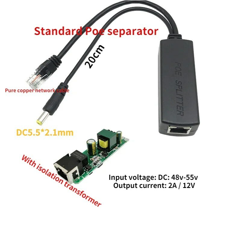 10/100M IEEE 802,3 at/af Power Over Ethernet PoE Splitter Adapter für IP Kamera 80x27x2 2mm/3,15x1,06x0,87 in 48vto12V Isoliert POE