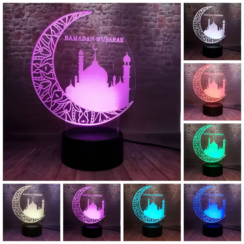 Ramadan Mubarak Led Lamp Islam Zegen Beste Wensen Groeten Optische Illusie 3d Nacht Licht Kleurrijke Slaaplamp Decor Geschenken