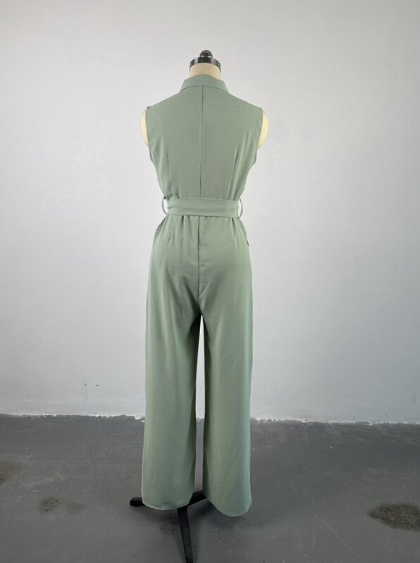 Diligent Girls Are Hot Selling Casual Lapel Pockets, Waist Up, Loose Wide Leg Sleeveless Jumpsuit