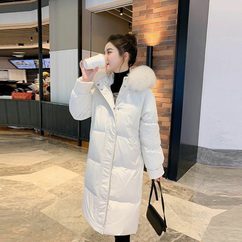 Women's Down Jacket Winter New Hooded Fur Collar Mid Length Parkas Korean Fashion Casual Loose Thickening Warm  Coats R495