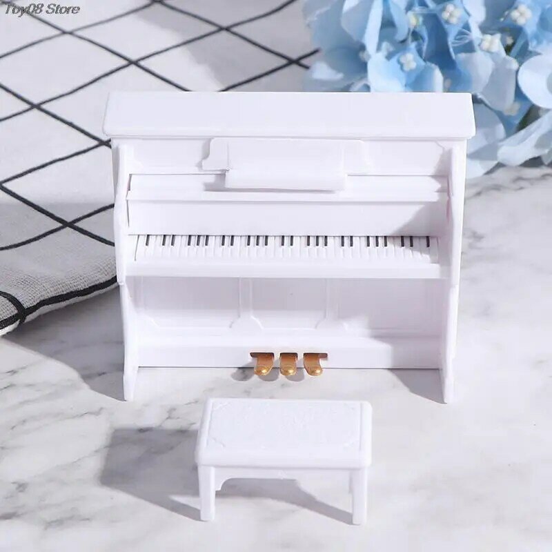 1:12 grande piano de madeira com banco modelo brinquedos acessórios de brinquedo miniatura requintado para casa de bonecas móveis decalque
