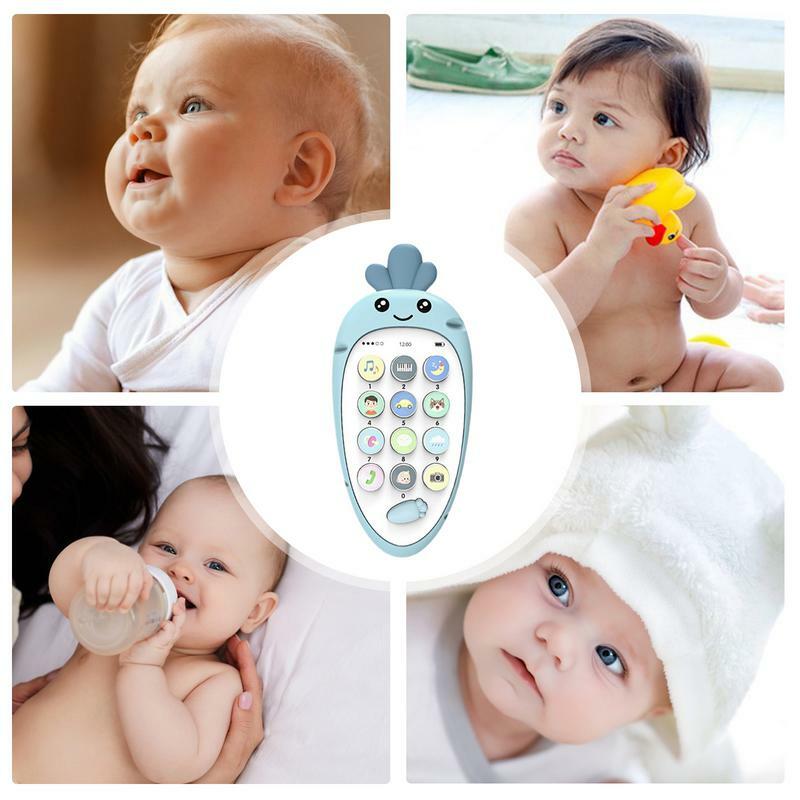 Brinquedo dentição do telefone da criança, Aprendendo Toddler Sound, Brinquedo Sensorial Interativo Infantil, Brinquedos de dentição bilíngües, Cenoura em forma