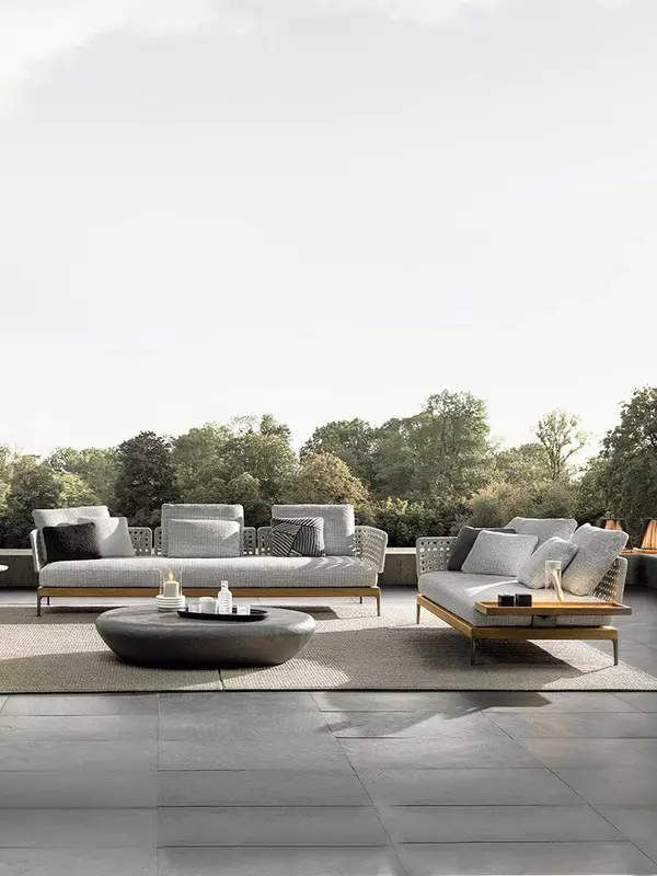 Customized outdoor courtyard teak sofa rattan balcony leisure high-end villa hotel open-air solid wood coffee table