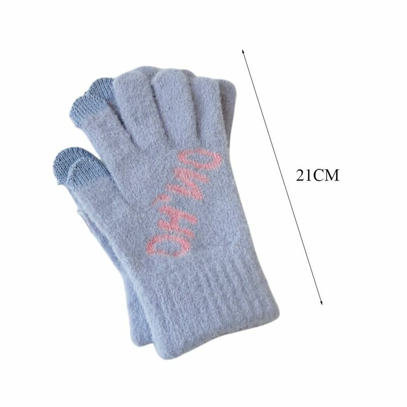 Вязаные перчатки для сенсорных экранов, милые плотные теплые ветрозащитные перчатки с защитой от холода, зимние перчатки с пальцами
