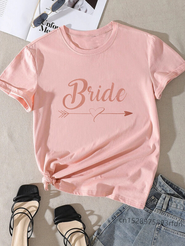 Evjf-Camiseta de escuadrón de la novia para mujer, divertida camiseta de manga corta con cuello redondo, informal, para despedida de soltera y fiesta de boda