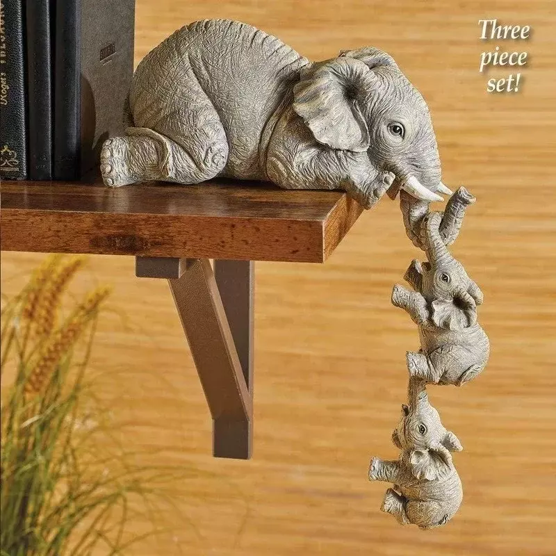 Éléphant d'Auckland tenant un bébé, figurine d'éléphant mignon, artisanat en résine, cadeau d'ameublement, ensemble de 3 pièces