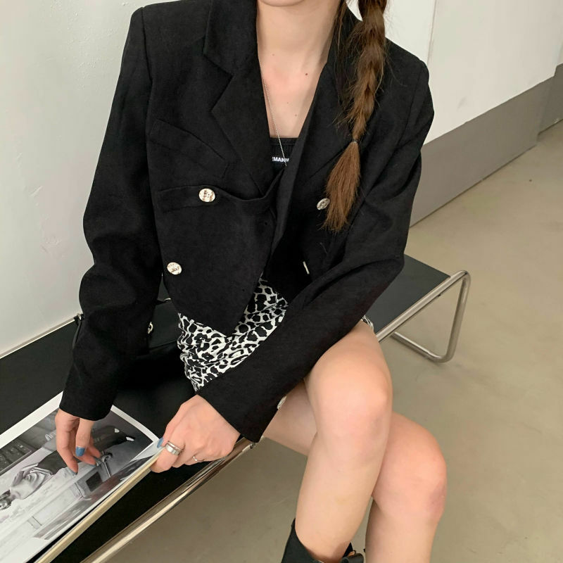 Verkürzte Blazer Frauen lässig gekerbte Langarm Oberbekleidung Kleidung Herbst Mujer Ropa minimalist ische Mode koreanischen Stil Ästhetik