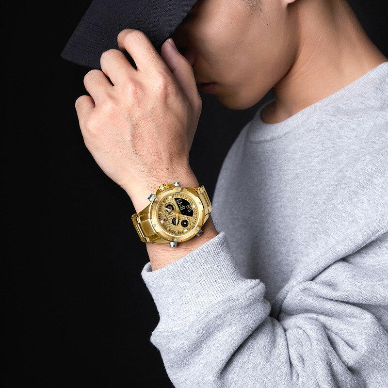 Zegarki NAVIFORCE dla mężczyzn cyfrowy tydzień wyświetlanie kalendarza ze stali nierdzewnej na co dzień moda wodoodporna Luminous Relogio Masculino