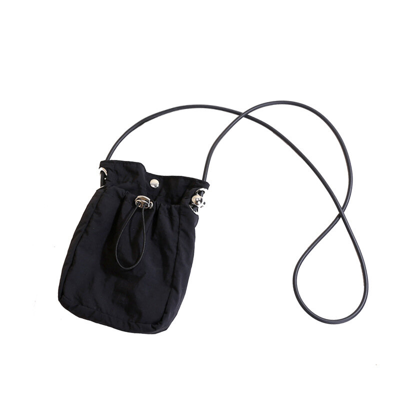 Drawstring canvas girl's small bag, mobile phone bag, lightweight and casual mini one shoulder crossbody bag, walking small bag