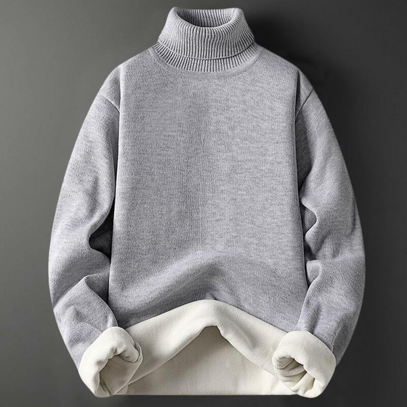 남성용 시크 풀오버 스웨터, 두껍고 따뜻한 슬림핏 캐주얼 니트웨어, 스킨 터치 스웨터