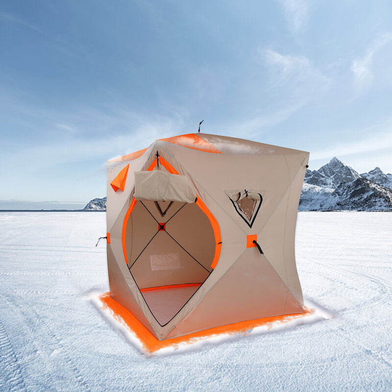 얼음 낚시 텐트 180x180x200CM 내한성 바람 및 비 보호 야외 낚시에 적합 오렌지 & 화이트 [미국 재고]