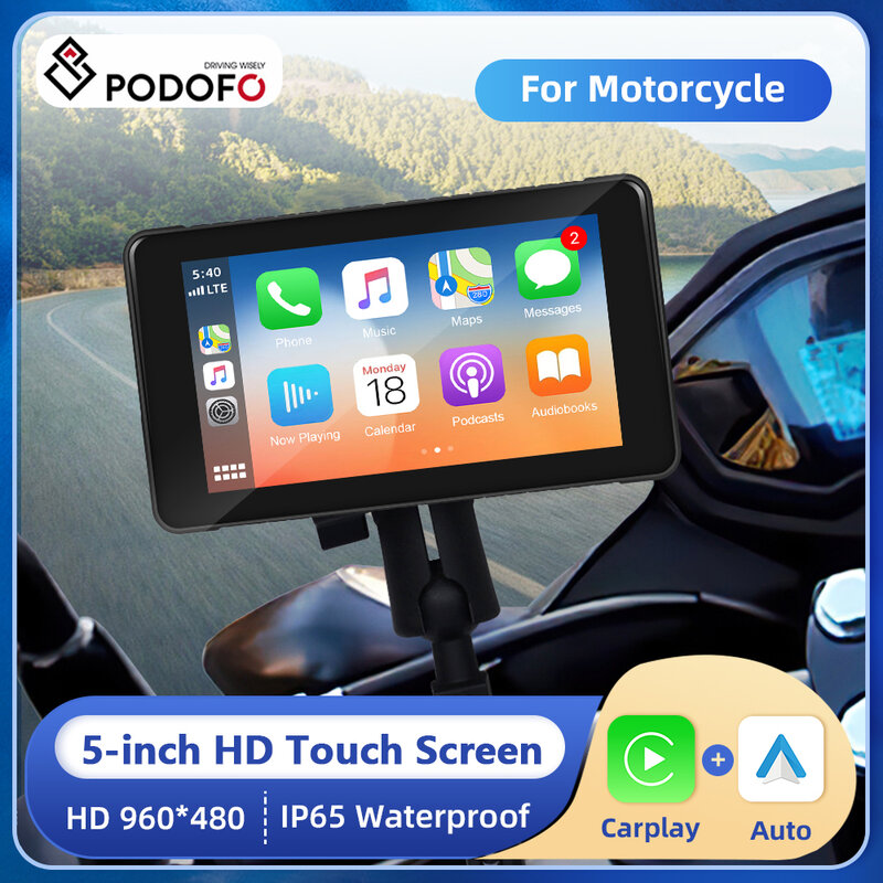 Podofo 5 Zoll Motorrad Carplay Monitor tragbare Smart Player drahtlose Carplay Android Auto Bluetooth IP65 wasserdicht für Moto