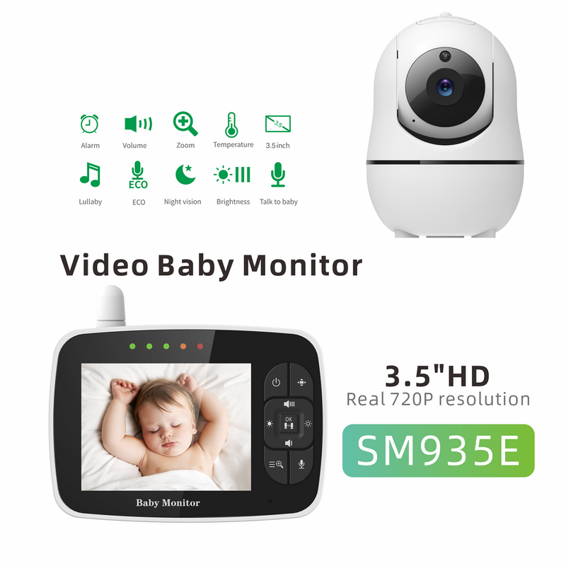 Babystar-Video Baby Monitor com Tela HD, Câmera do Bebê, Função de Visão Noturna, Suporte Multi Câmera, Modo ECO, Temperatura, 3.5"