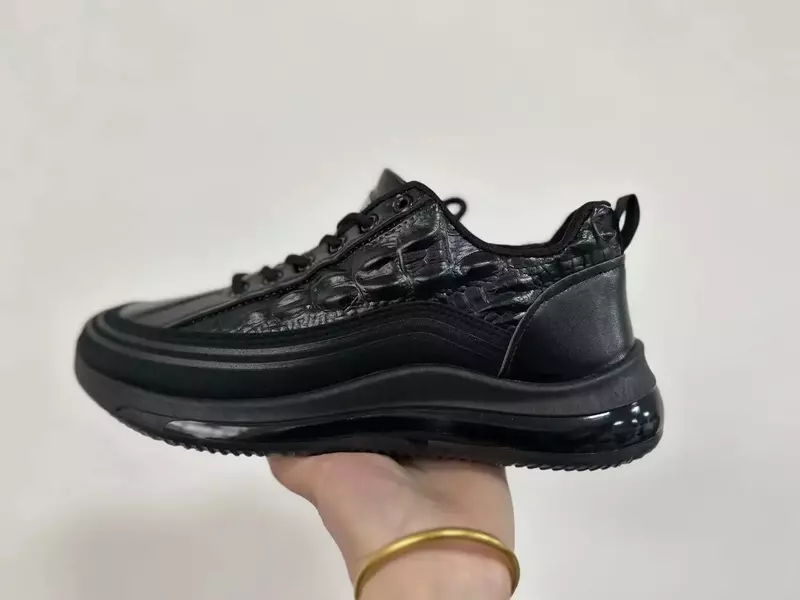 Sapato de couro crocodilo solado grosso masculino, sapato de trabalho empresarial escovado superior, moda casual, 2023