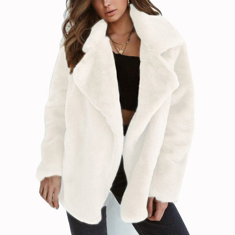 여성용 플러시 코트, 따뜻한 재킷, 우아한 인조 모피 외투, 푹신한 겨울