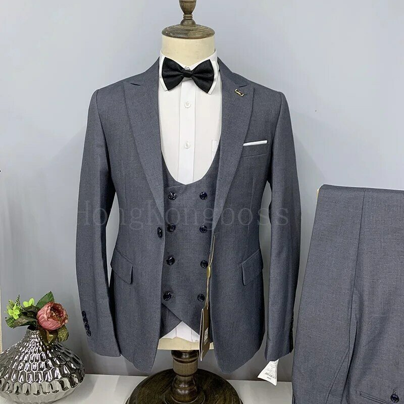 Traje avanzado para hombre, conjunto de traje de negocios, abrigo, chaleco y pantalones, color sólido, boda