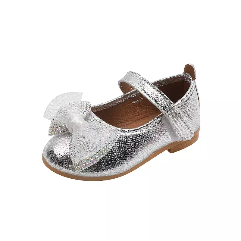Scarpe basse per bambini primaverili scarpe Casual per bambini da principessa in pelle con fiocco in pizzo per bambina H78