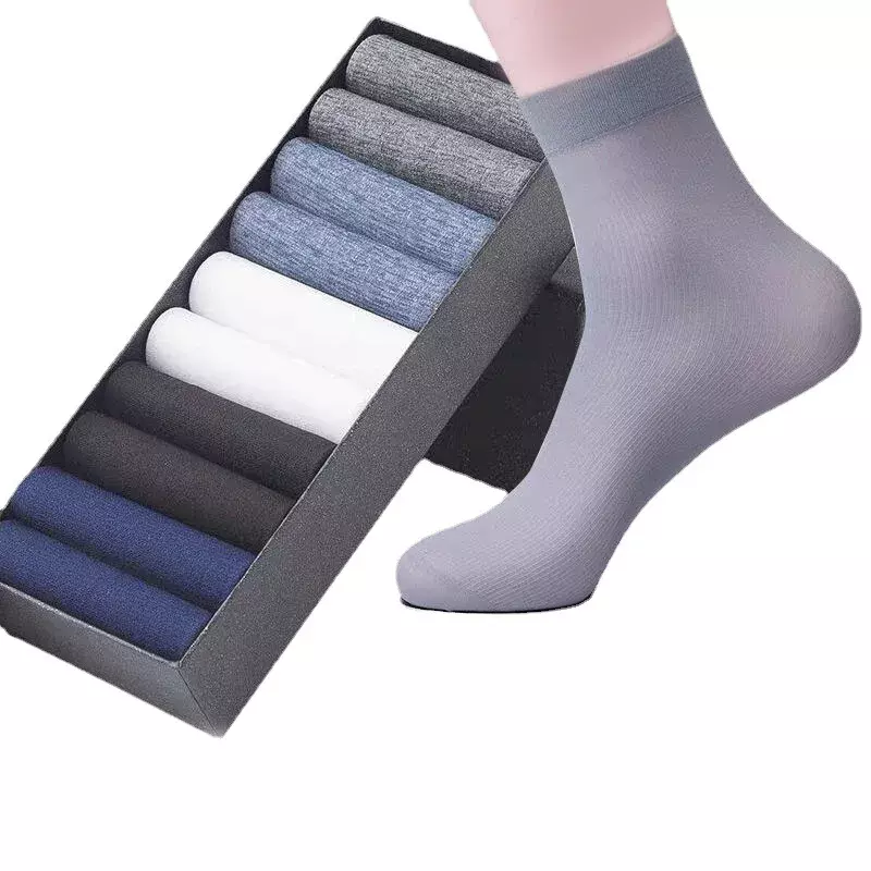 20Pcs Breathable Long Socks Bamboo Fiber Socks Summer Thin Stripe Men Silk Sports Antibacterial Black Business Men Socks