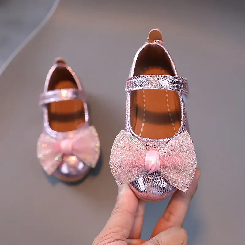 Spring Children's Flats Shoes Girls Lace Bow Leather  Kids Performance Dress Princess Baby Casual Shoes H78