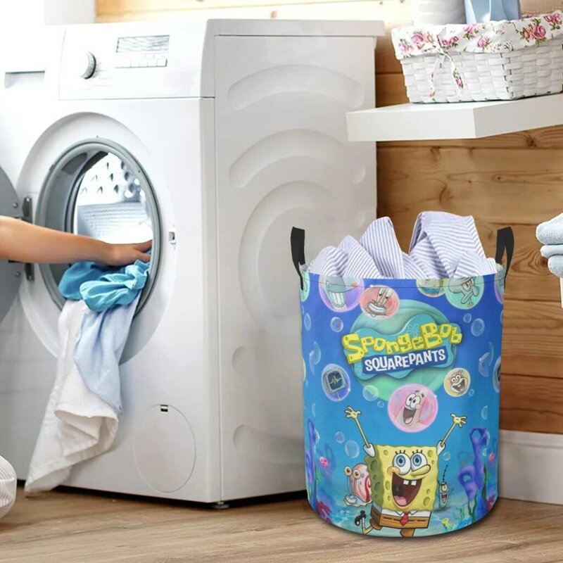 Dirty Laundry Basket Clothes Organizer Foldable Storage Bucket Bathroom Waterproof Clothing Storage Basket Sponge-bob Cartoon