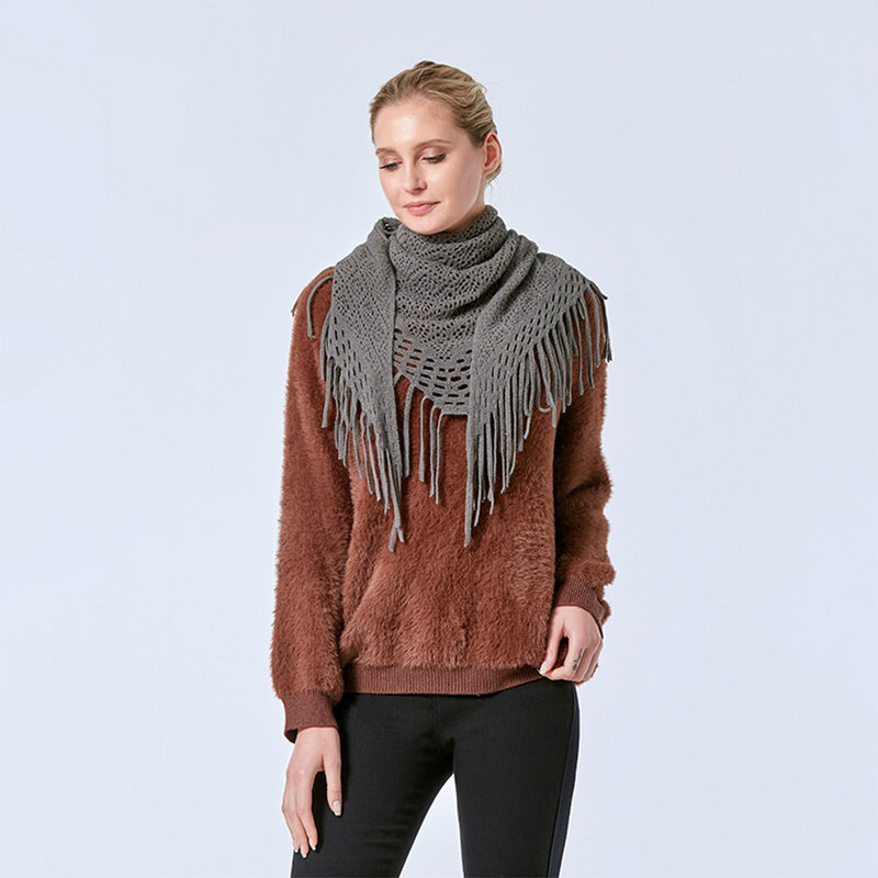 Damski szalik z frędzlami jesienno-zimowy ciepły szal dekoracyjny zimna pogoda peleryna termiczna Casual DIY odzież opatrunki