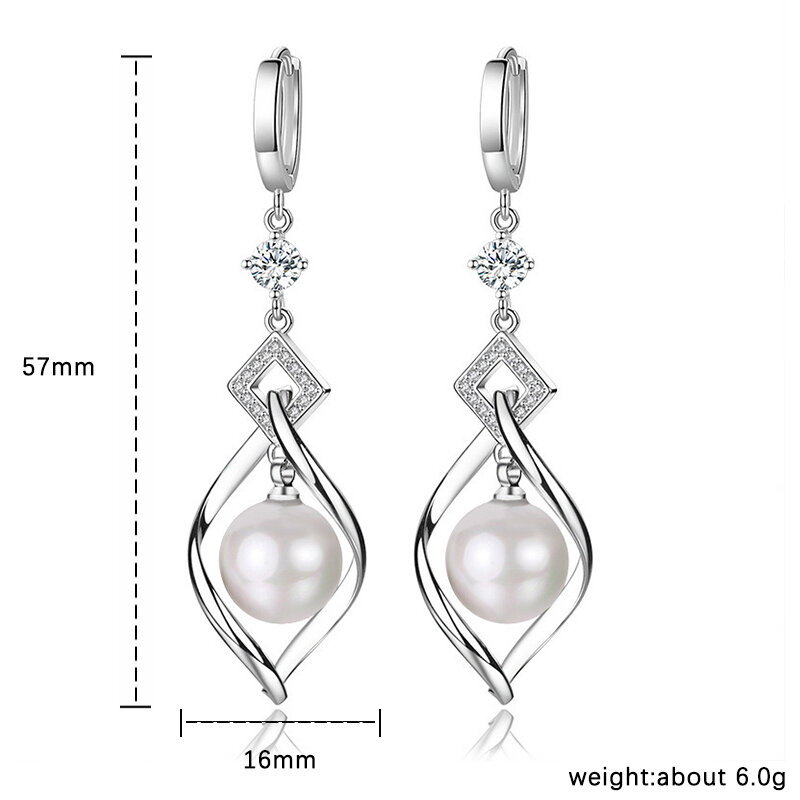 ALIZERO 925 Sterling Silver AAA Zircon Natural Pearl Earrings For Women Fashion Gorgeous Wedding Engagement Party Jewelry