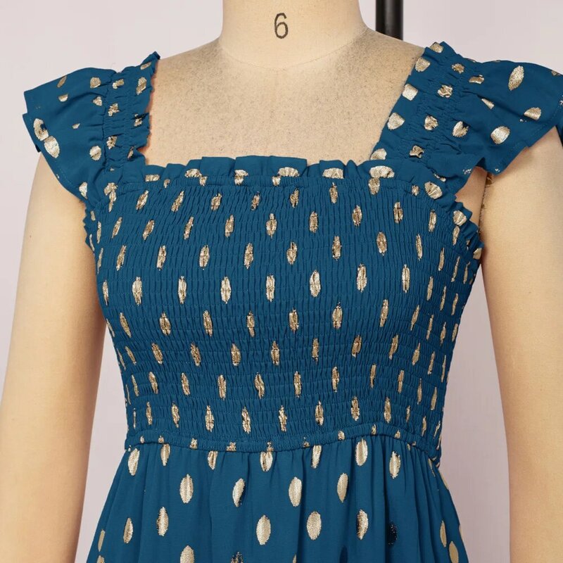 Damska warstwowa sukienka szyfonowa bez rękawów z kwadratowym dekoltem elastyczna sukienka trapezowa w pasie
