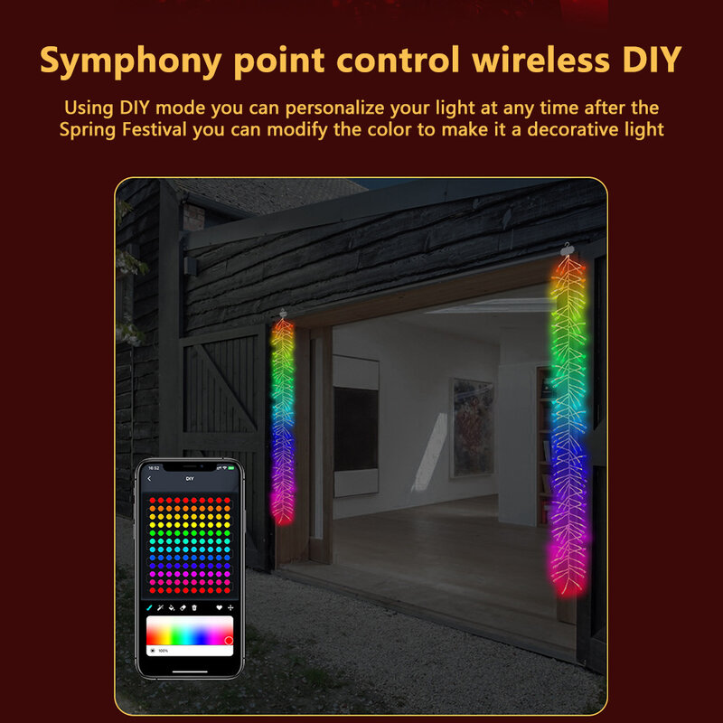 Новогодняя светодиодная иллюминация с приложением дистанционного управления RGB для управления вечеринкой, празднование, водонепроницаемые декоративные ленты