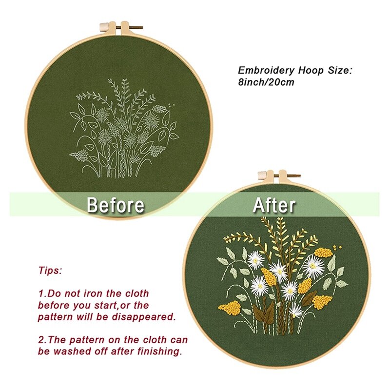 4 Pack Embroidery Kit For Beginners,Embroidery Kits For Adults Include Embroidery Clothes, Embroidery Hoops(Green)