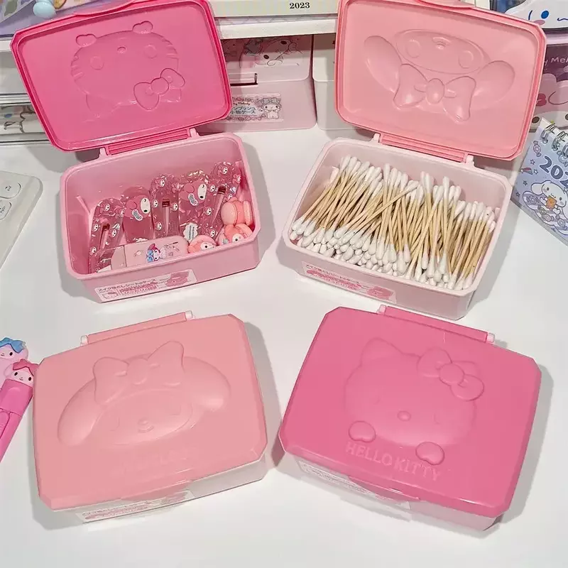 Коробка для хранения Kawaii Hello Kitty аниме Sanrio My Melody милая девушка сердце Настольный ватный тампон хлопковая шкатулка для ювелирных изделий подарок для девочки